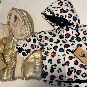 Burton Multicolor Leopard Print Kids Puffer Jacket AND gold GAP puffer jacket